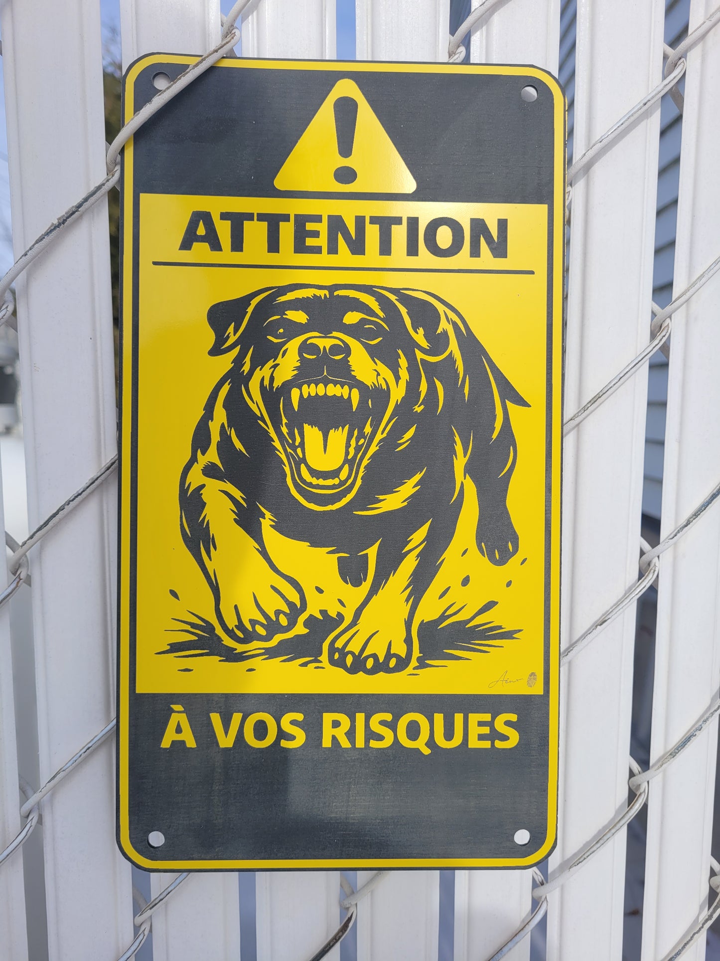 Panneau “Attention – À vos risques” -Rottweiler-