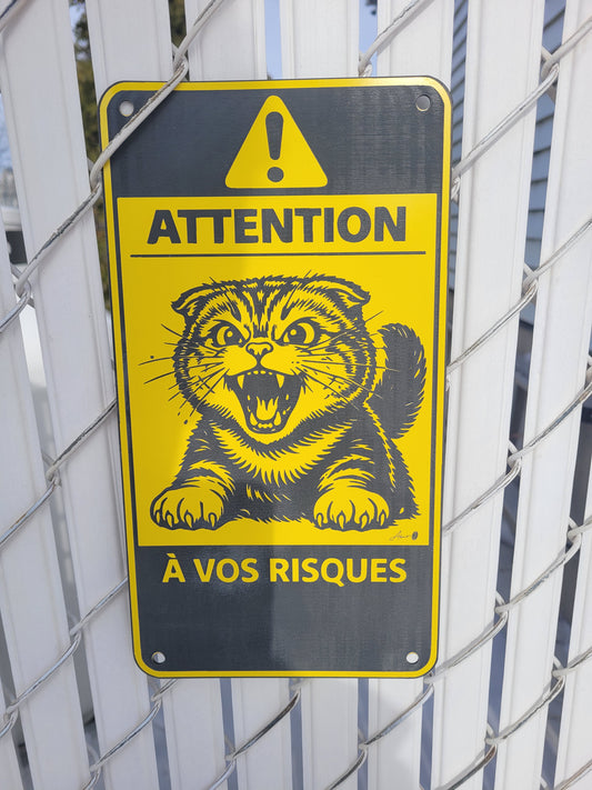 Panneau “Attention – À vos risques -Chat